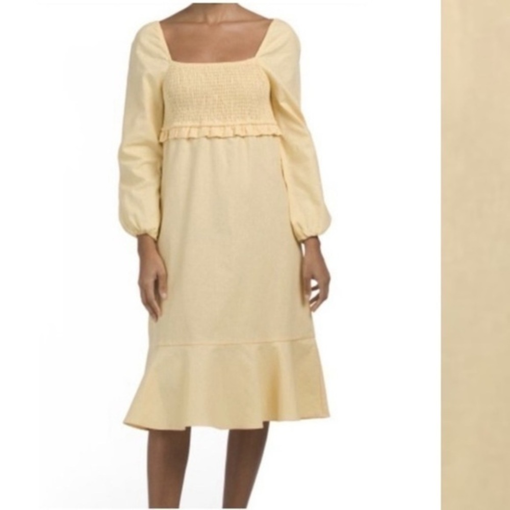 7 for All Mankind Yellow Linen MIDI Dress Size XS